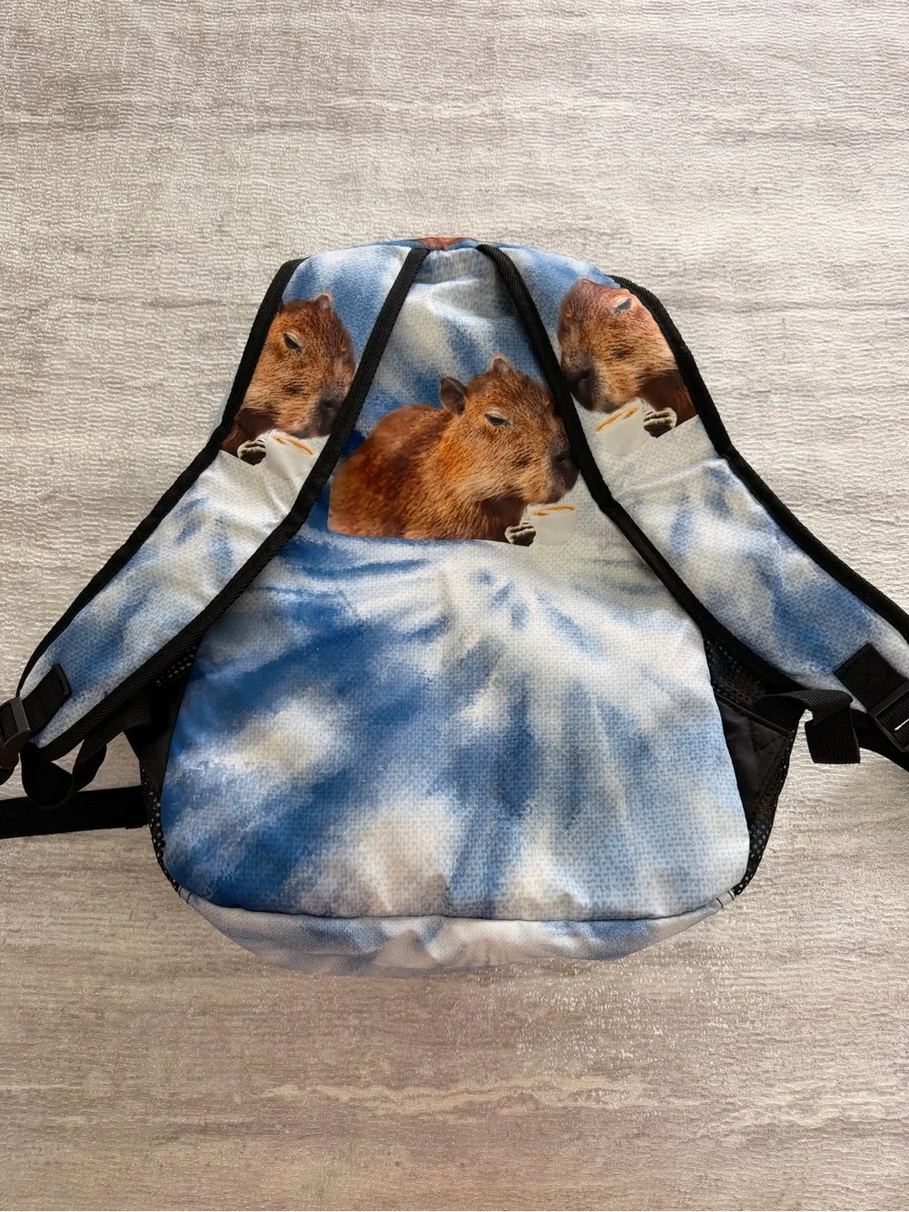 Capybara Print Blue Tie-Dye Backpack